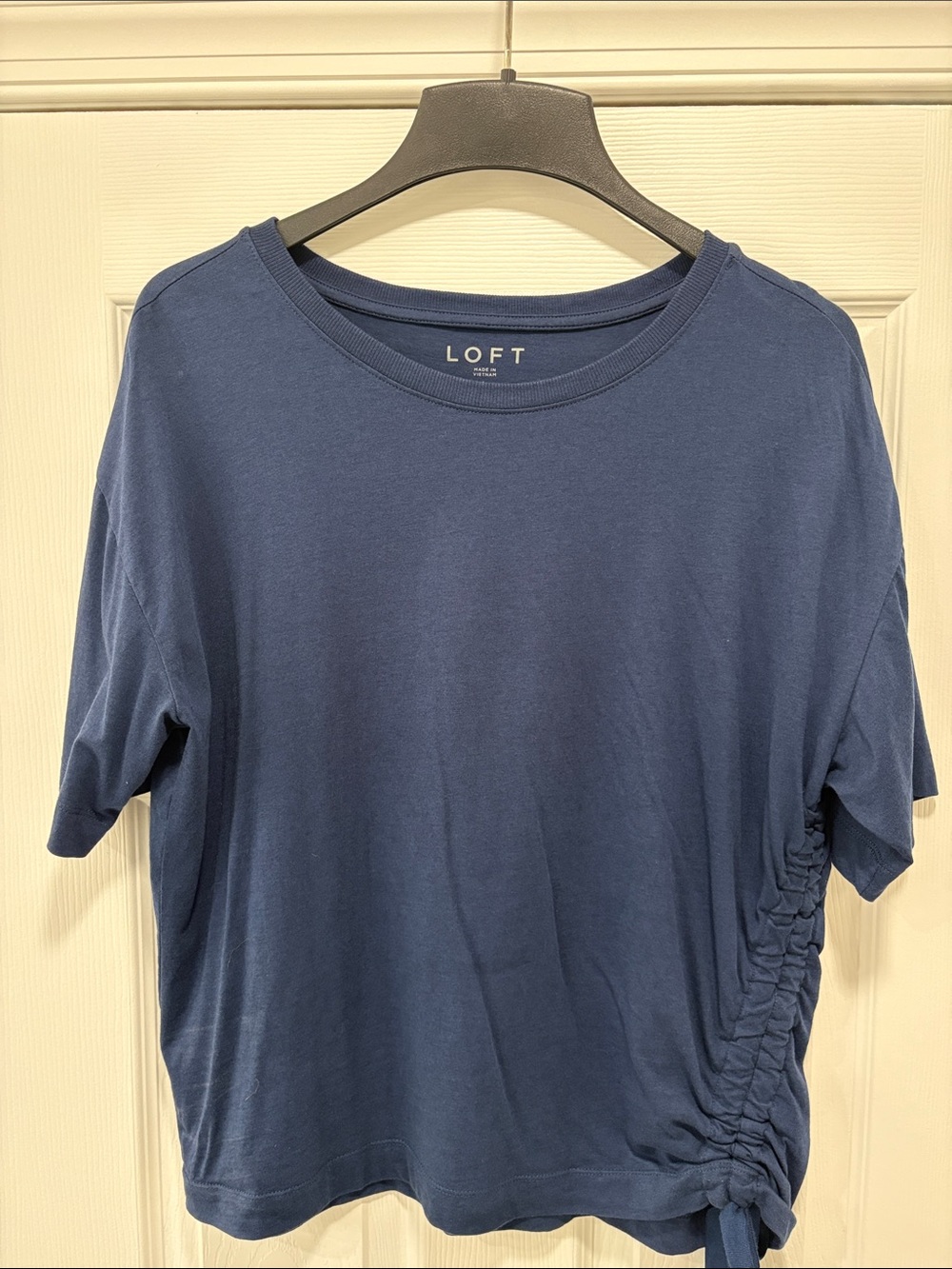 LOFT Navy Side-Ruched Tee with Tie